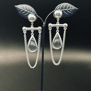 90s Grunge Silver Dangle Earrings with Teardrop & Industrial Bar